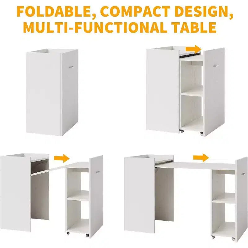 Bureau d'ordinateur pliant de 50 pouces avec étagère et roulettes, Table d'écriture de bureau à domicile avec rangement pour chambre ou bureau d'étude