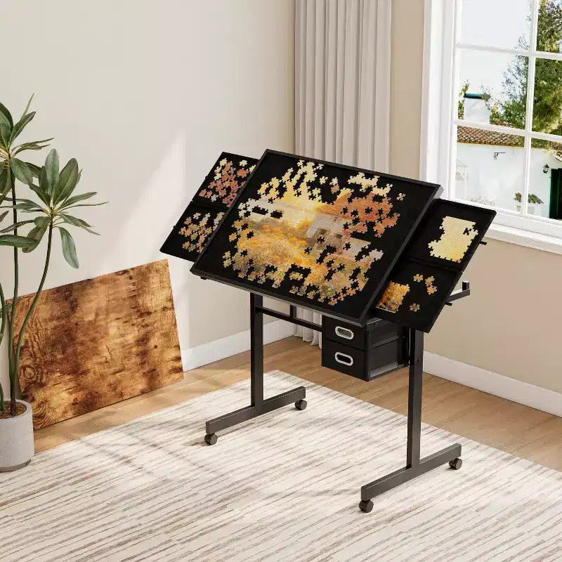 JVNOXK 1000 pieces Jigsaw Puzzle metal Table board for adults gift with 4 trays and 2 Drawers