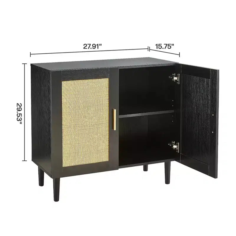 JVNOXK Buffet avec portes en rotin naturel et étagères réglables Meuble de rangement en rotin pour chambres et salons Noir