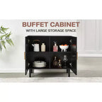 JVNOXK Buffet avec portes en rotin naturel et étagères réglables Meuble de rangement en rotin pour chambres et salons Noir