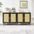 JVNOXK Buffet avec portes en rotin naturel et étagères réglables Meuble de rangement en rotin pour chambres et salons Noir