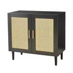 JVNOXK Buffet avec portes en rotin naturel et étagères réglables Meuble de rangement en rotin pour chambres et salons Noir