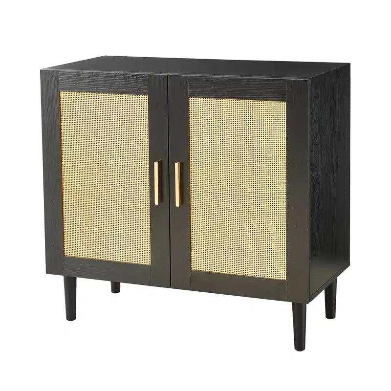 JVNOXK Buffet avec portes en rotin naturel et étagères réglables Meuble de rangement en rotin pour chambres et salons Noir