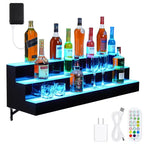 LED Lighted 3-Tier 48 Inch Liquor Bottle Display Shelf, 16 Colors 4 Modes, Remote & App Control, Wall-Mounted Acrylic Bar Shelf for Home/Kitchen