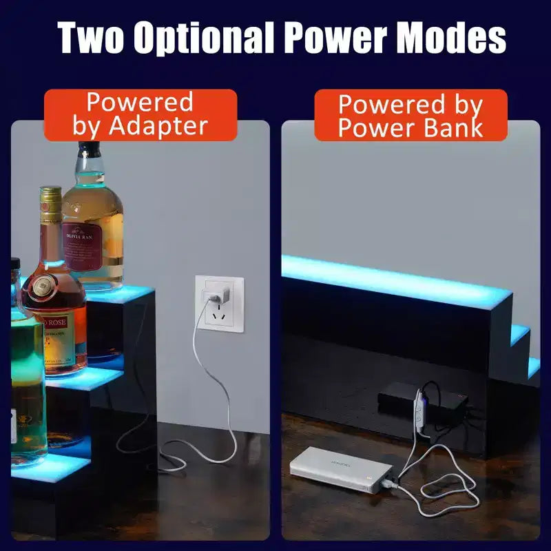 Étagère de présentation de bouteilles de liqueur à 3 niveaux et 48 pouces avec éclairage LED, 16 couleurs, 4 modes, télécommande et contrôle par application, étagère de bar murale en acrylique pour la maison/la cuisine