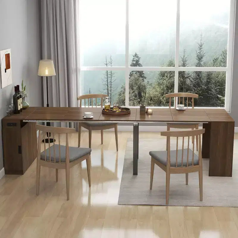 Table à manger extensible pour 6 à 8 personnes avec rangement, Console en bois avec prise électrique, Table dépliante peu encombrante pour salon, fête