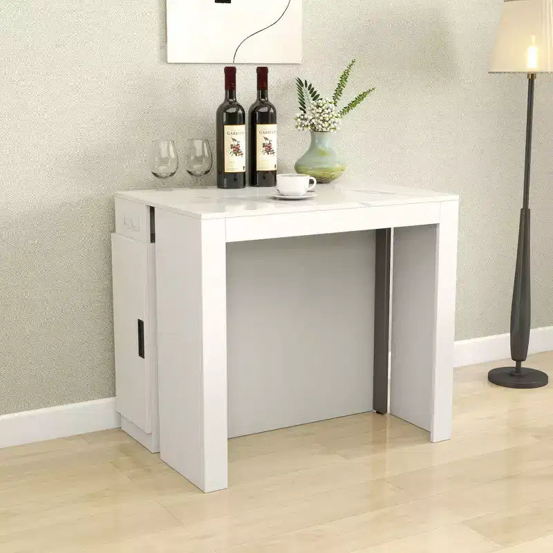 Table à manger extensible pour 6 à 8 personnes avec rangement, Console en bois avec prise électrique, Table dépliante peu encombrante pour salon, fête