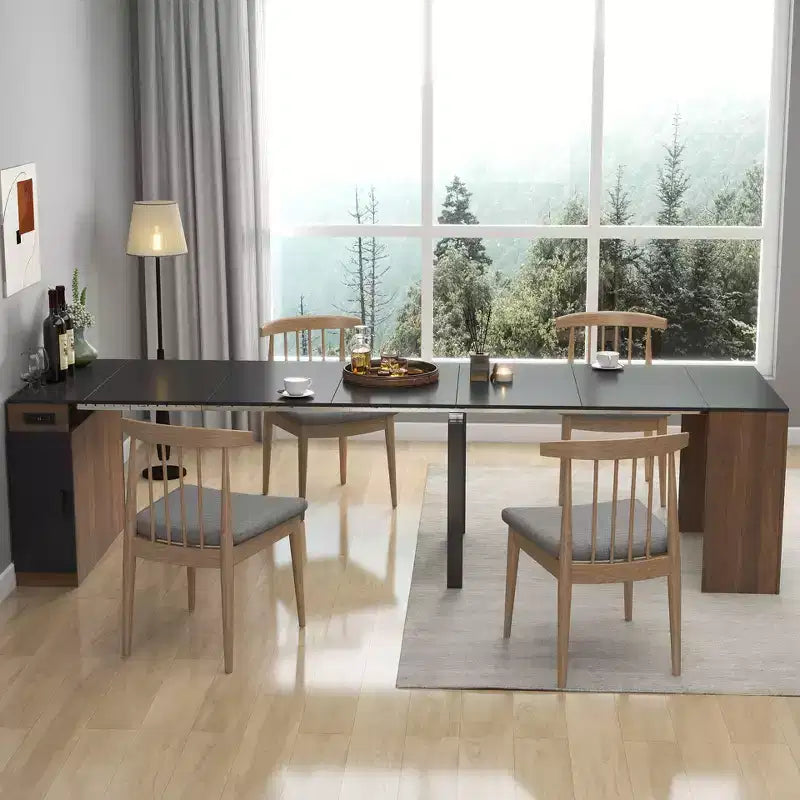 Table à manger extensible pour 6 à 8 personnes avec rangement, Console en bois avec prise électrique, Table dépliante peu encombrante pour salon, fête