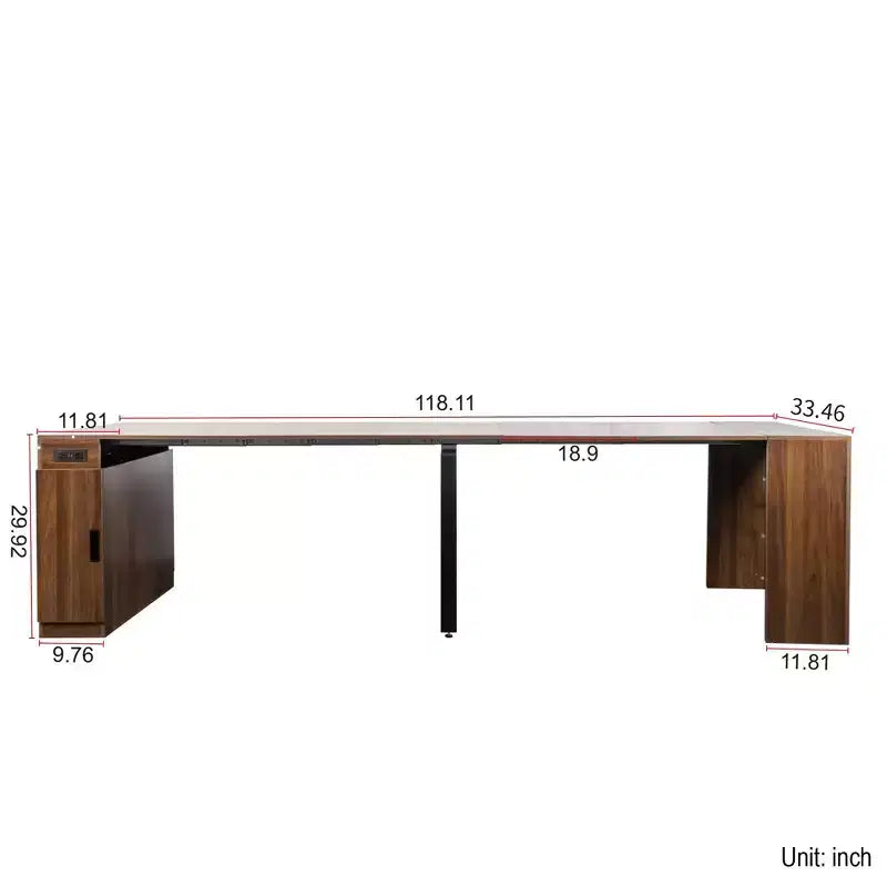 Table à manger extensible pour 6 à 8 personnes avec rangement, Console en bois avec prise électrique, Table dépliante peu encombrante pour salon, fête