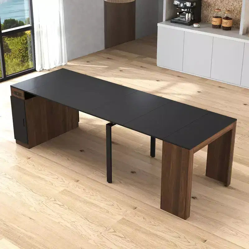 TUYOHW Extendable Dining Table for 6-8 People with Storage,Wooden Cnsole Table with Outlet,Space-saving Expanding Table for Living Room,Party
