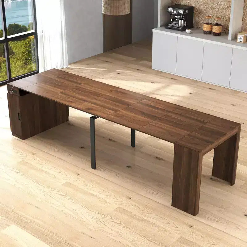 Table à manger extensible pour 6 à 8 personnes avec rangement, Console en bois avec prise électrique, Table dépliante peu encombrante pour salon, fête