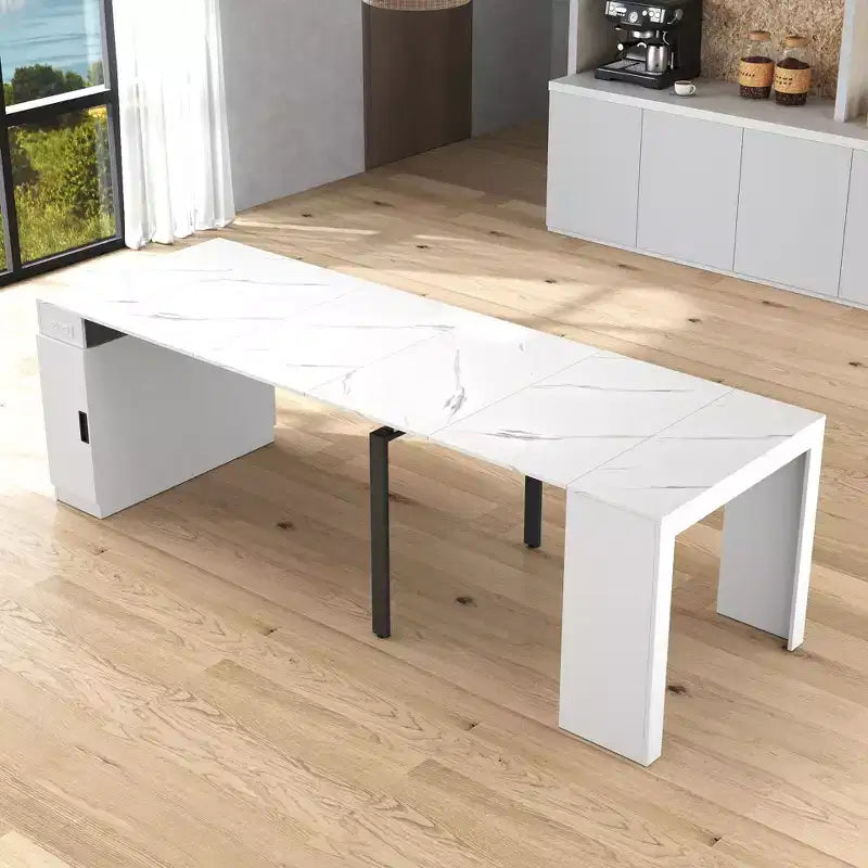 Table à manger extensible pour 6 à 8 personnes avec rangement, Console en bois avec prise électrique, Table dépliante peu encombrante pour salon, fête