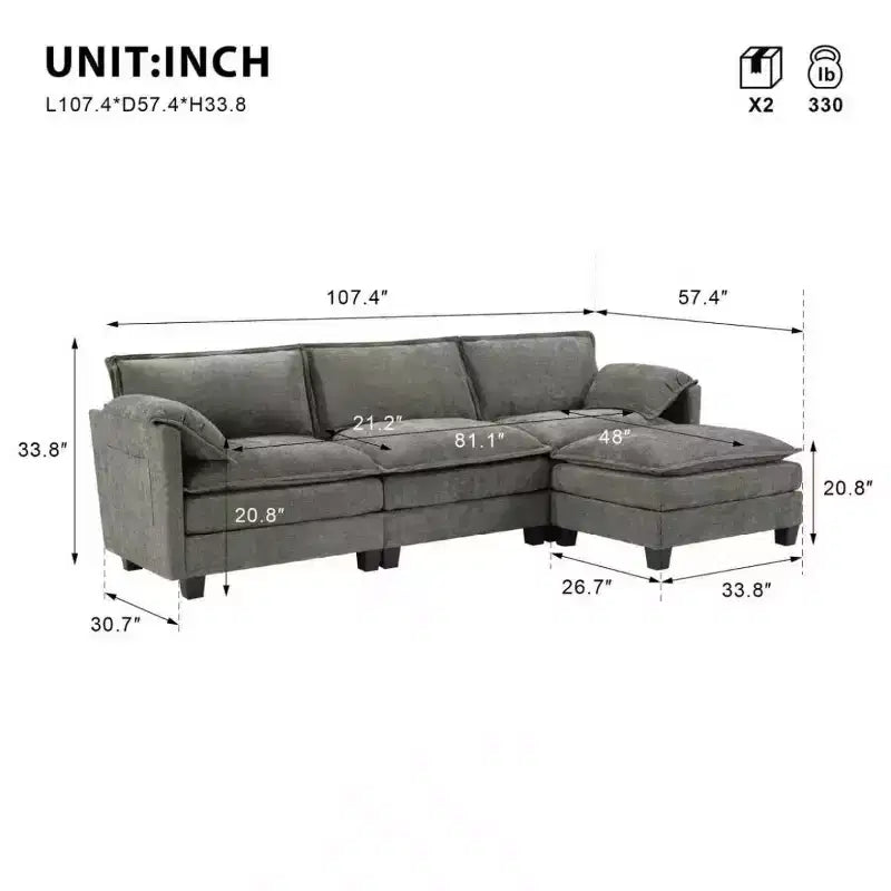 Canapé Cloud 3 places de style Mid-Century Modern avec coussins double épaisseur, canapé rembourré confortable pour salon, chambre