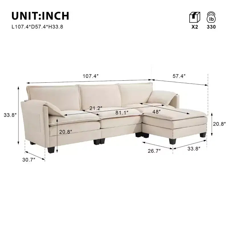 Canapé Cloud 3 places de style Mid-Century Modern avec coussins double épaisseur, canapé rembourré confortable pour salon, chambre