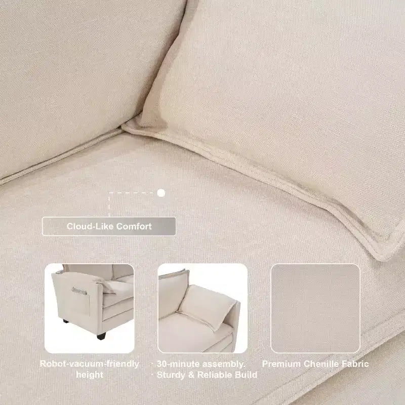 Canapé Cloud 3 places de style Mid-Century Modern avec coussins double épaisseur, canapé rembourré confortable pour salon, chambre