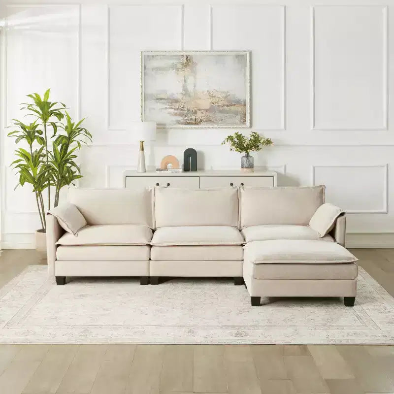 Mid-Century Modern 3-Seater Cloud Sofa with Double-Layer Cushions, Comfortable Upholstered Couch for Living Room, Bedroom-Panipeachy