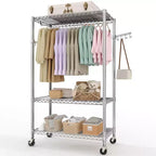 COZONY 3-Tier Rolling Garment Rack - Heavy Duty Metal Clothes Organizer w/ Dual Rods & Shelves