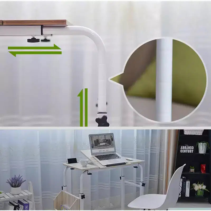 Table de lit d'hôpital réglable sur roulettes avec plateau inclinable, compatible avec les ordinateurs portables et les repas au lit, bureau roulant à hauteur et longueur réglables pour un usage domestique et médical