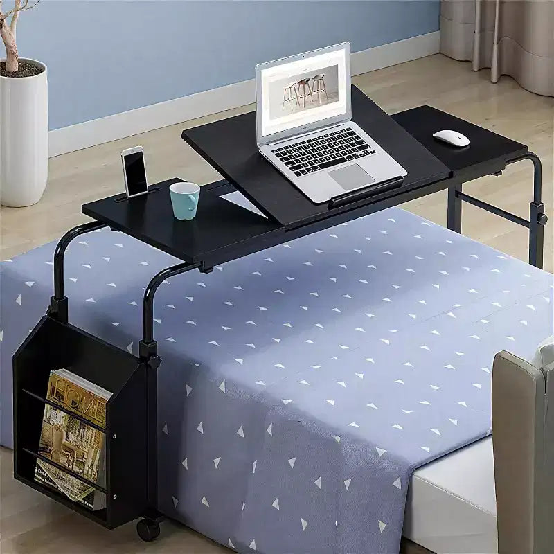 Adjustable Hospital Bed Table on Wheels with Tilting Top, Fits Laptops & Meals in Bed, Height & Length Rolling Desk for Home and Medical Use