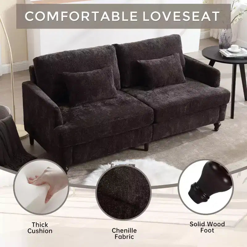 Canapé moderne en chenille de 175 cm, canapé 2 places avec coussin d'assise amovible pour salon, appartement, chambre à coucher