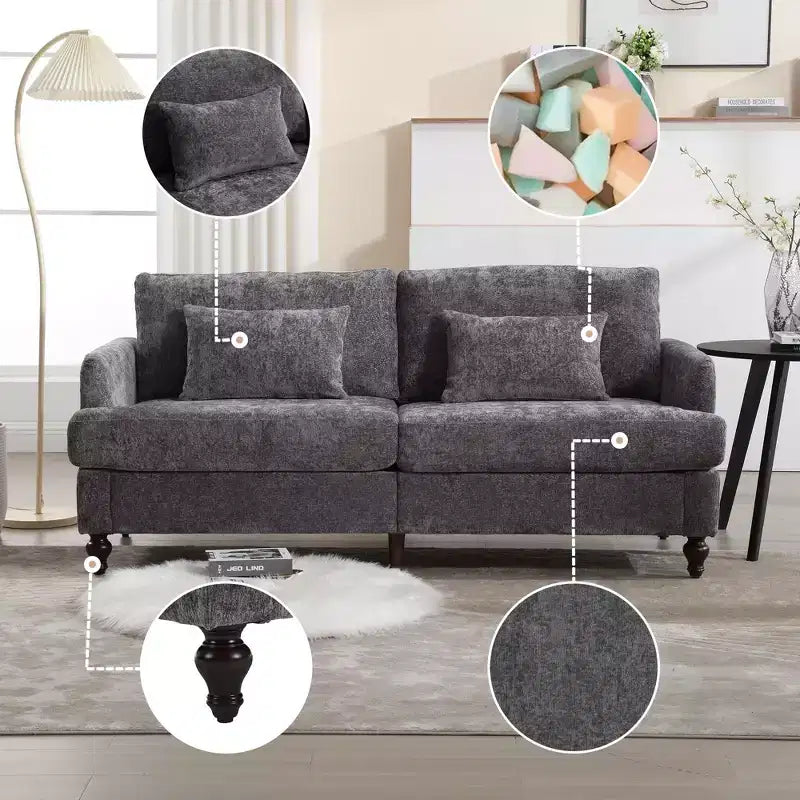Canapé moderne en chenille de 175 cm, canapé 2 places avec coussin d'assise amovible pour salon, appartement, chambre à coucher