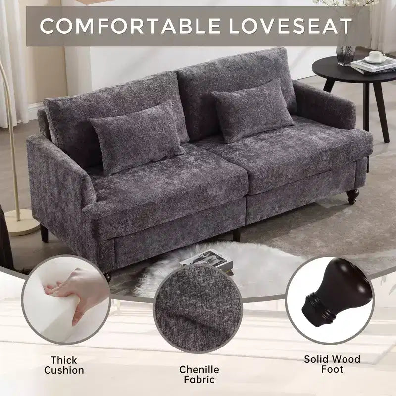 Canapé moderne en chenille de 175 cm, canapé 2 places avec coussin d'assise amovible pour salon, appartement, chambre à coucher