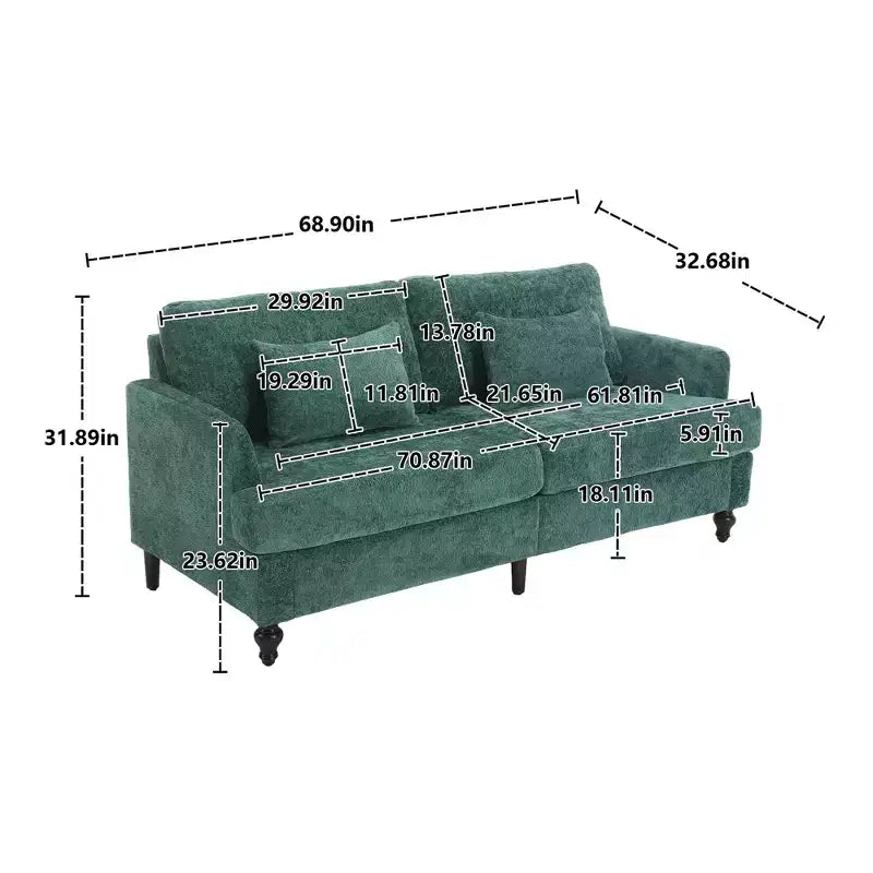 Canapé moderne en chenille de 175 cm, canapé 2 places avec coussin d'assise amovible pour salon, appartement, chambre à coucher