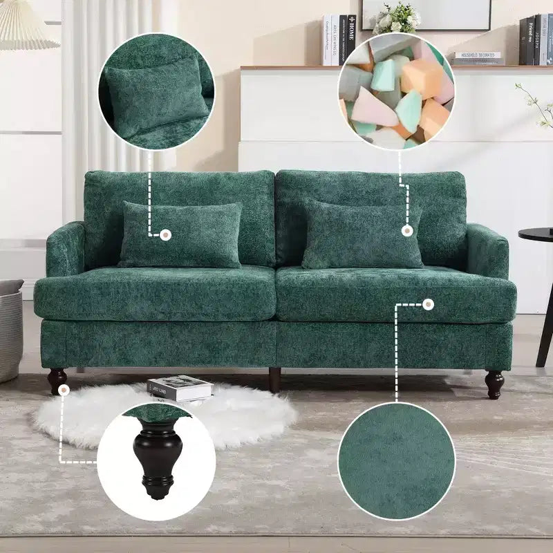 Canapé moderne en chenille de 175 cm, canapé 2 places avec coussin d'assise amovible pour salon, appartement, chambre à coucher