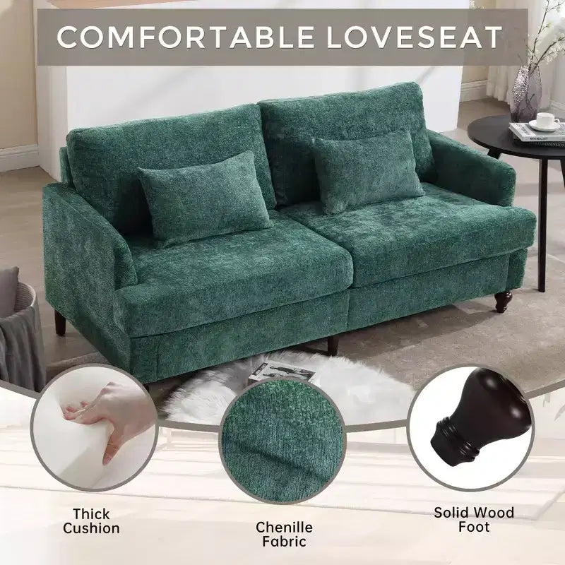 Canapé moderne en chenille de 175 cm, canapé 2 places avec coussin d'assise amovible pour salon, appartement, chambre à coucher