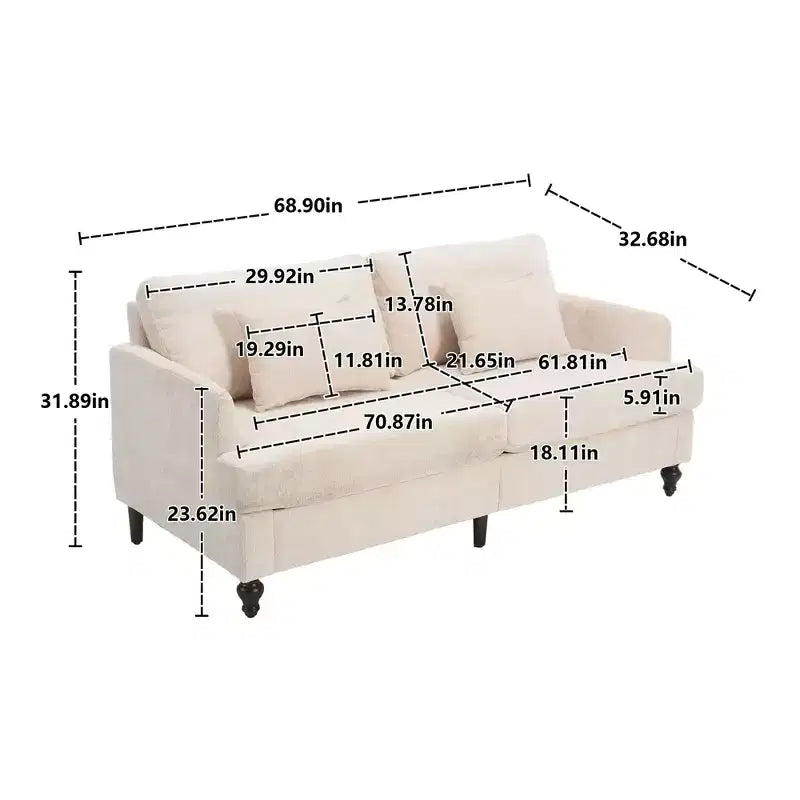 Canapé moderne en chenille de 175 cm, canapé 2 places avec coussin d'assise amovible pour salon, appartement, chambre à coucher