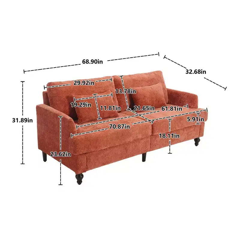 Canapé moderne en chenille de 175 cm, canapé 2 places avec coussin d'assise amovible pour salon, appartement, chambre à coucher