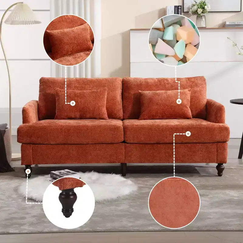 Canapé moderne en chenille de 175 cm, canapé 2 places avec coussin d'assise amovible pour salon, appartement, chambre à coucher