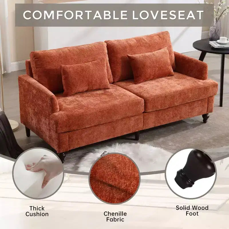 Canapé moderne en chenille de 175 cm, canapé 2 places avec coussin d'assise amovible pour salon, appartement, chambre à coucher