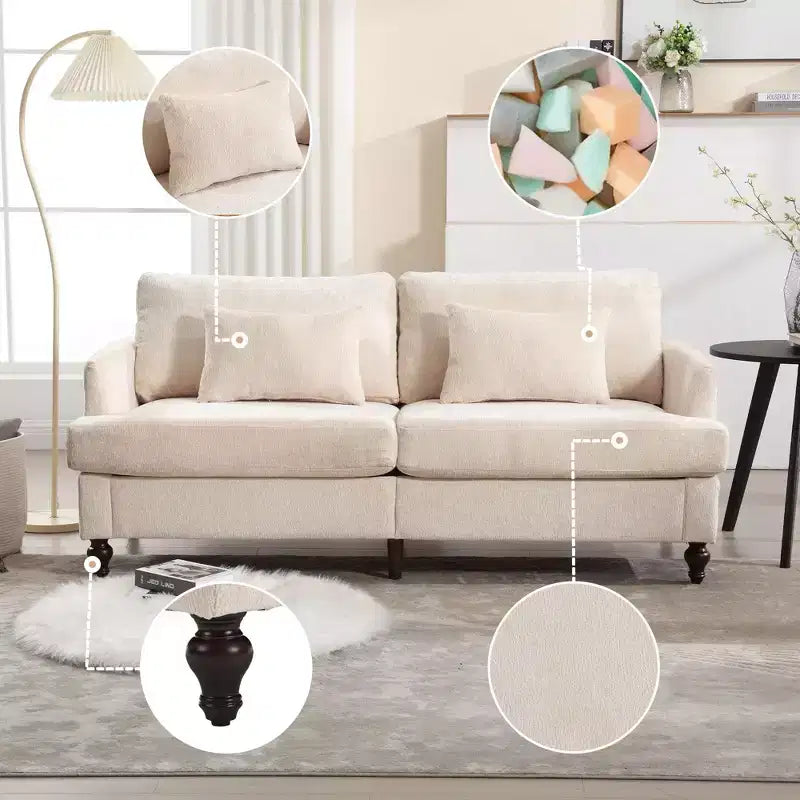 Canapé moderne en chenille de 175 cm, canapé 2 places avec coussin d'assise amovible pour salon, appartement, chambre à coucher