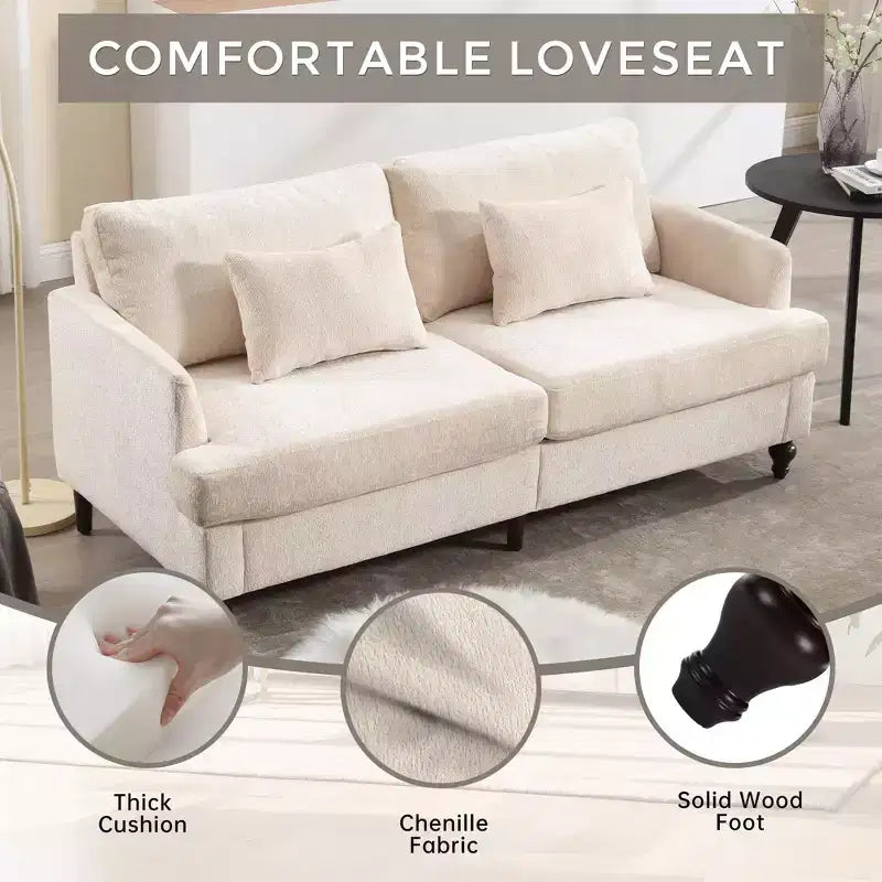 Canapé moderne en chenille de 175 cm, canapé 2 places avec coussin d'assise amovible pour salon, appartement, chambre à coucher
