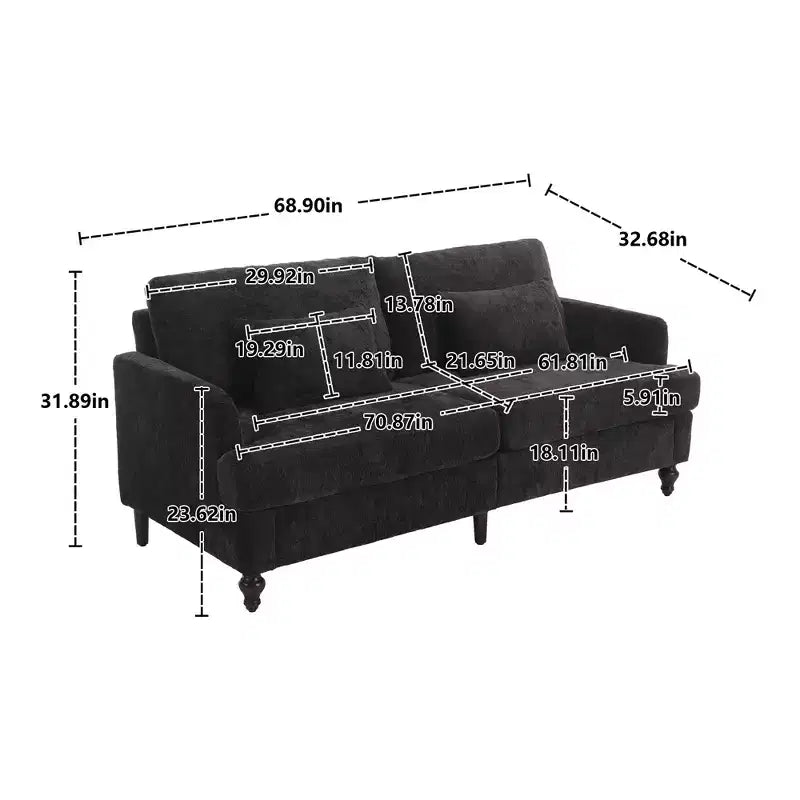 Canapé moderne en chenille de 175 cm, canapé 2 places avec coussin d'assise amovible pour salon, appartement, chambre à coucher