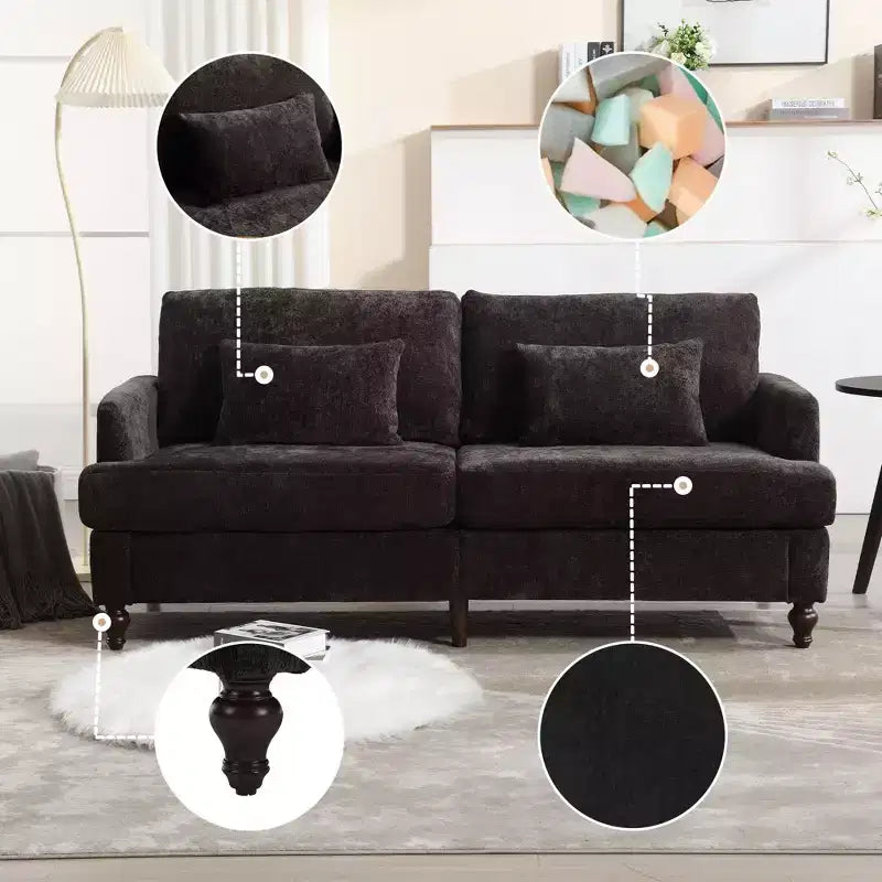 Canapé moderne en chenille de 175 cm, canapé 2 places avec coussin d'assise amovible pour salon, appartement, chambre à coucher
