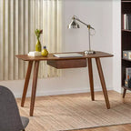 Bureau d'ordinateur en bois de 53 pouces, bureau moderne avec 1 tiroir, 4 pieds en bois, bureau d'écriture pour chambre, bureau, noyer