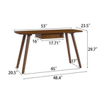 Bureau d'ordinateur en bois de 53 pouces, bureau moderne avec 1 tiroir, 4 pieds en bois, bureau d'écriture pour chambre, bureau, noyer