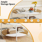 Table basse ronde à 2 niveaux avec étagère de rangement, cadre en métal pour salon, appartement, blanc et marron