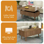 Table basse rectangulaire moderne 3 en 1 en bois avec plateau relevable cannelé et rangement caché