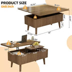 Table basse rectangulaire moderne 3 en 1 en bois avec plateau relevable cannelé et rangement caché