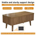 Table basse rectangulaire moderne 3 en 1 en bois avec plateau relevable cannelé et rangement caché
