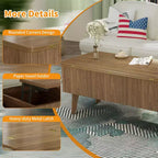 Table basse rectangulaire moderne 3 en 1 en bois avec plateau relevable cannelé et rangement caché