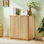 JVNOXK 31.5-inch Sideboard with Storage Space Adjustable Shelves with Curved Wave Design Suitable for Bedrooms and Living Rooms Oak Finish