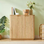 Meuble bas de 80 cm avec espace de rangement, étagères réglables au design ondulé incurvé, idéal pour les chambres et les salons, finition chêne