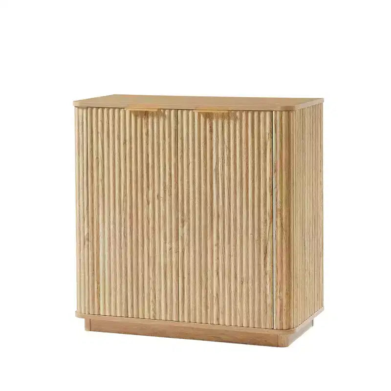 Meuble bas de 80 cm avec espace de rangement, étagères réglables au design ondulé incurvé, idéal pour les chambres et les salons, finition chêne