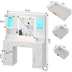 Coiffeuse avec miroir, tiroirs et rangements RGB, 3 modes d'éclairage LED