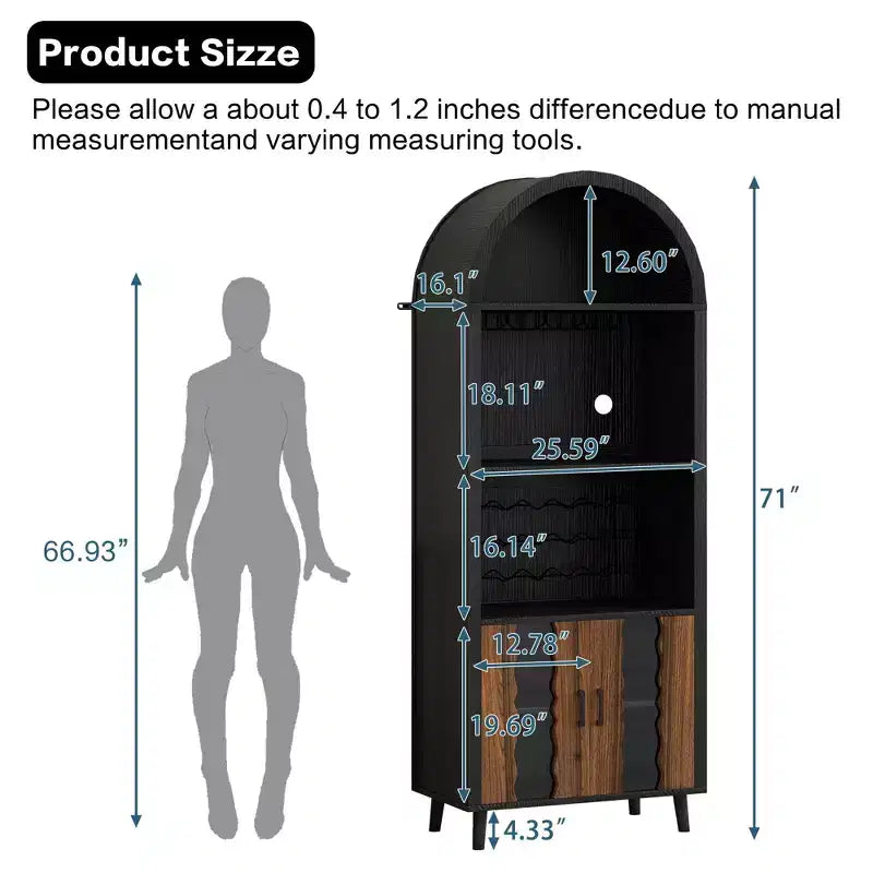 Meuble de Bar 71, Vitrine Arc de Ferme, Meuble Arc Noir et Bar à Café, Support à Whisky avec Porte-Bouteilles et Porte-Verres pour Salon/Salle à Manger