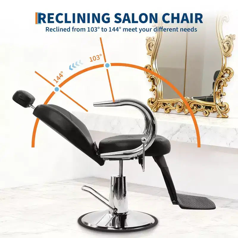 Fauteuil de Salon Noir pour Coiffeur, Fauteuil Inclinable Pivotant à 360° avec Appuie-tête Réglable, Chaise de Barbier pour Salon de Beauté & Tatoueurs